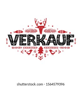 Sale quote in Germany. Verkauf Lettering poster in ethnic folk style. 