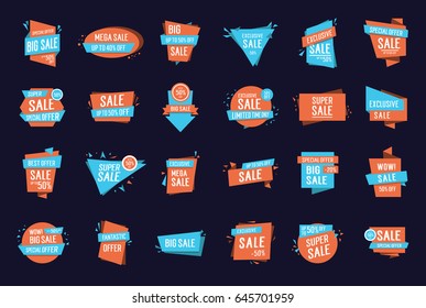 Sale quotes in polygon shapes set
