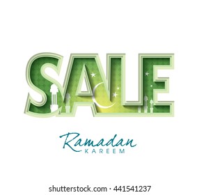 Verkauf Ramadan Konzept Vektorbanner. Heiliger Monat des Muschels. Crescent Moon Ramadan. Vektorgrafik.