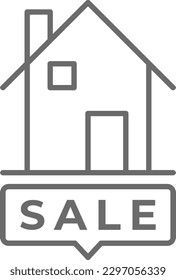 For Sale Real Estate icon with black outline style. sign, tag, buy, discount, offer, price, poster. Vector illustration