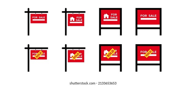 Sale real estate, vector illustration. For sale estate housing advertisement board collection