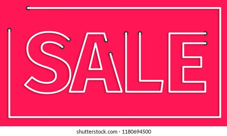 Sale realistic sign advertisment neon style on light red background illustration