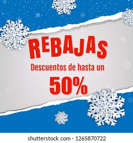 Sale (Rebajas) Banner With Blue Ripped Paper With Gradient Mesh, Vector Illustration