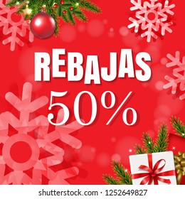 Sale (Rebajas) Poster With Gift Box With Gradient Mesh, Vector Illustration
