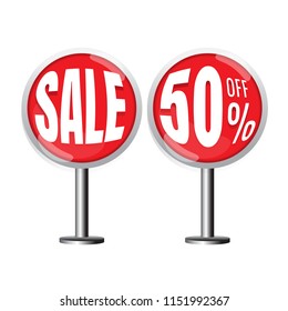 Sale red 50%. banner. Business. marketing. on white background