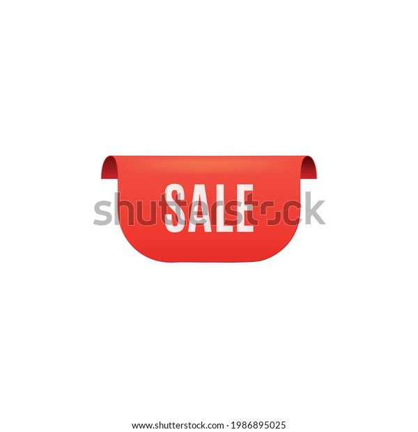 Sale red banner or\
label template, realistic vector illustration isolated on white\
background. Upper curved corner element for web site or badge to\
divide catalog pages.
