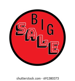 Sale red button. Large banner for advertising. Colorful circle on white background. Offer discount sale on market. Selling offer. Big round banner for advertising. Design element. Vector illustration