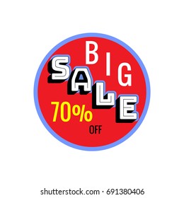 Sale red button. Large banner for advertising. Colorful circle on white background. Offer discount sale on market. Selling offer. Big round banner for advertising. Design element. Vector illustration