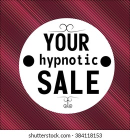 Sale red pattern, Caption pleasant black font on a white circle and black curls framed boshe points