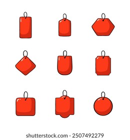 Sale red price tag Cartoon Icon Set. Hand drawn style. Concept isolated illustration