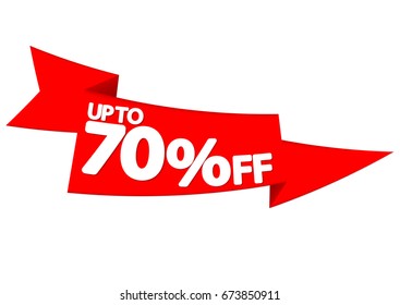 Sale red ribbon, up to 70% off, banner design template, vector illustration
