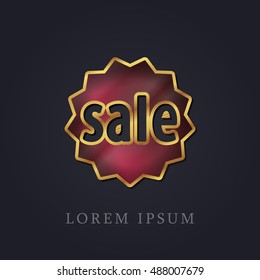 Sale Red Ruby with Golden Frame Precious Jewellery Icon / Logo Design