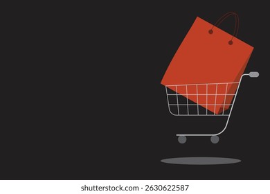 Sale red shopping bag cart. online business marketing discount concept for advertisement, special offer, discount, Black Friday promotion with copy space background vector illustration flat design.