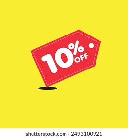 Sale red tag with 10% percent discount isolated on white background. 10% off sale sign. 
Vector illustration. Red Tag Discount 10%