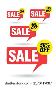Sale la burbuja del discurso de la etiqueta roja. Conjunto de 20%, 30%, 40%, 50% de descuento. Ilustración del vector