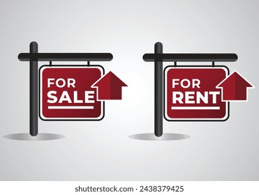 For Sale For Rent real state avertisement signboard .Home sale sign board hanging vector illustration  isolate white background