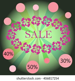 Sale retail discounts over green abstract background. Vector illustration of sale promotion.