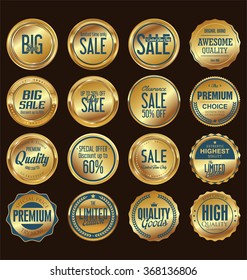 Sale retro vintage golden badges and labels