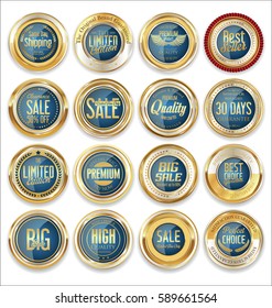 Sale retro vintage golden badges and labels 