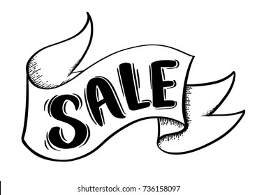 Sale ribbon banner drawing style for promotion advertising sale. Vector illustration.