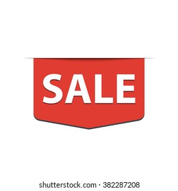 Sale ribbon banner. Red color. Vector illustration.