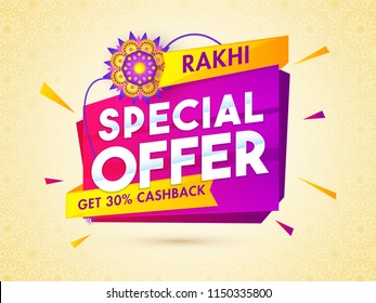 Sale Ribbon Or Tag With Rakhi Special Offer Get 30% Cashback For Raksha Bandhan Celebration Concept.