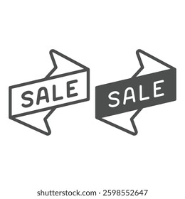 Sale ribbon tape line and solid icon, black friday concept. Vector graphics. Promotion ribbon, advertising sign on white background, outline style icon for mobile or web design