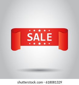 Sale ribbon vector icon. Discount, sold sticker label on white background.