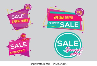 Sale round banner set, circle special offer tag collection. 50 percent off badge template, this weekend only sale icon. - Vector