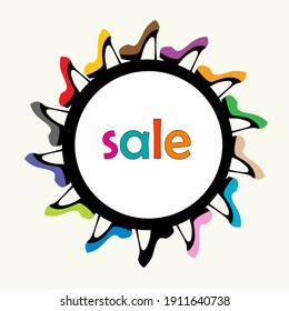 Sale round frame with female colorful shoes