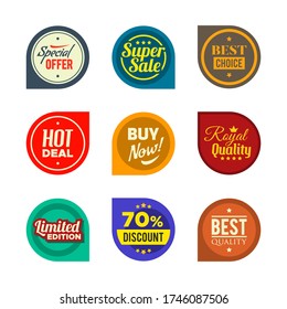 Sale round stickers set. Special offer, buy now, hot deal, limited edition letterings. Flat vector illustrations for labels and badges design, guarantee and premium quality concept