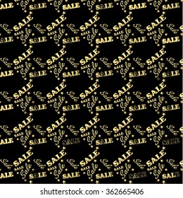 Sale. Sales Abstract diagonal seamless Pattern, Gold Sale icon. Gold Sale calligraphy lettering on black background. Shopping card. Vector. black friday. Design for sales advertising a best production