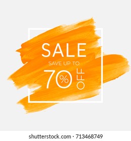 Sale save up to 70% off sign over watercolor art brush stroke paint abstract background vector illustration. Perfect acrylic design for a shop and sale banners.