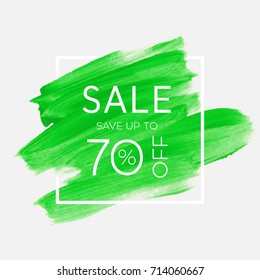 Sale save up to 70% off sign over watercolor art brush stroke paint abstract background vector illustration. Perfect acrylic design for a shop and sale banners.