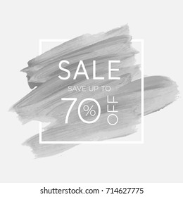 Sale save up to 70% off sign over watercolor art brush stroke paint abstract background vector illustration. Perfect acrylic design for a shop and sale banners.