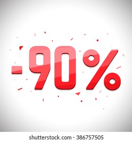 Sale savings labels. 3D Price sale tag. Ninety percent sale off. Isolated from background. 