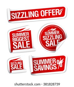 Sale And Savings Stickers Set, Summer Sizzling Offers.