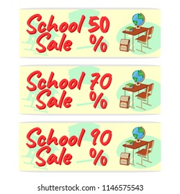 Sale School Banner. Icon and Logo. Isolated design element. Vector Cartoon illustration.