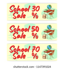 Sale School Banner. Icon and Logo. Isolated design element. Vector Cartoon illustration.