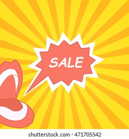 Sale scream. Cartoon screaming mouth with speech bubble vector illustration.