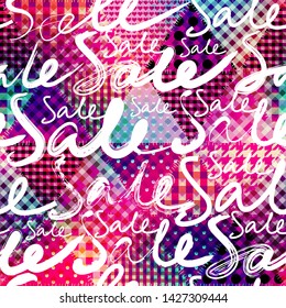 Sale. Seamless lettering pattern. Vector background.