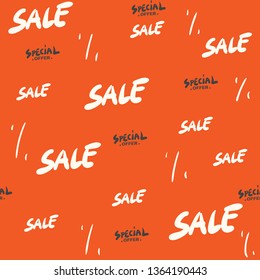 Sale seamless pattern with discount percentage. special offer handwritten text, typography, calligraphy, hand-lettering. Sale background vector for sale banner, promotion, sale package, paper