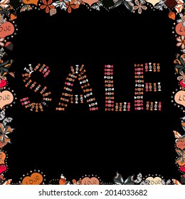 Sale. Seamless pattern. Illustration in orange, gray and black colors. Premium handmade vector lettering and calligraphy phrase for invitation, t-shirt, prints, social media, banners and posters.