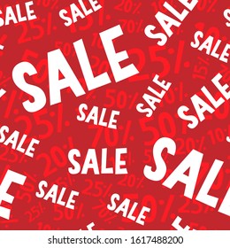  Sale seamless pattern with large text and percentage amount numbers on background. Typography design for promo shop decoration, banners.