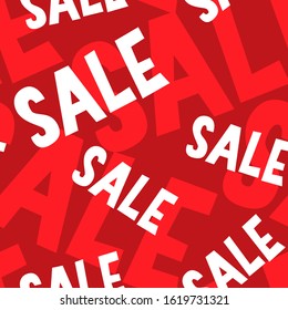 Sale seamless pattern with large white and red text for advertisement, banner or online shop cover.