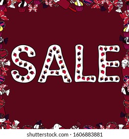 Sale. Seamless pattern. Premium handmade vector lettering and calligraphy phrase for social media,invitation, greeting card, t-shirt, prints, posters. Vector. Illustration in white, black, red colors.