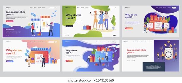 Sale season set. Customers using gift cards, vouchers, discount. Flat vector illustrations. Business, marketing, loyalty concept for banner, website design or landing web page