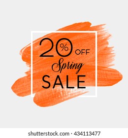 Sale season spring sale 20% off sign over grunge brush art paint abstract texture background acrylic stroke poster vector illustration. Perfect watercolor design for a shop and sale banners.