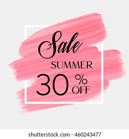 Sale season spring sale 30% off sign over grunge brush art paint abstract texture background acrylic stroke poster vector illustration. Perfect watercolor design for a shop and sale banners.