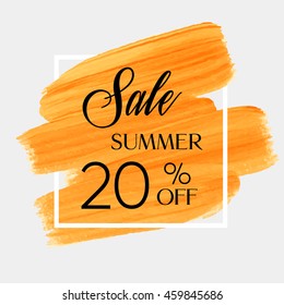 Sale season summer sale 20% off sign over grunge brush art paint abstract texture background acrylic stroke poster vector illustration. Perfect watercolor design for a shop and sale banners.